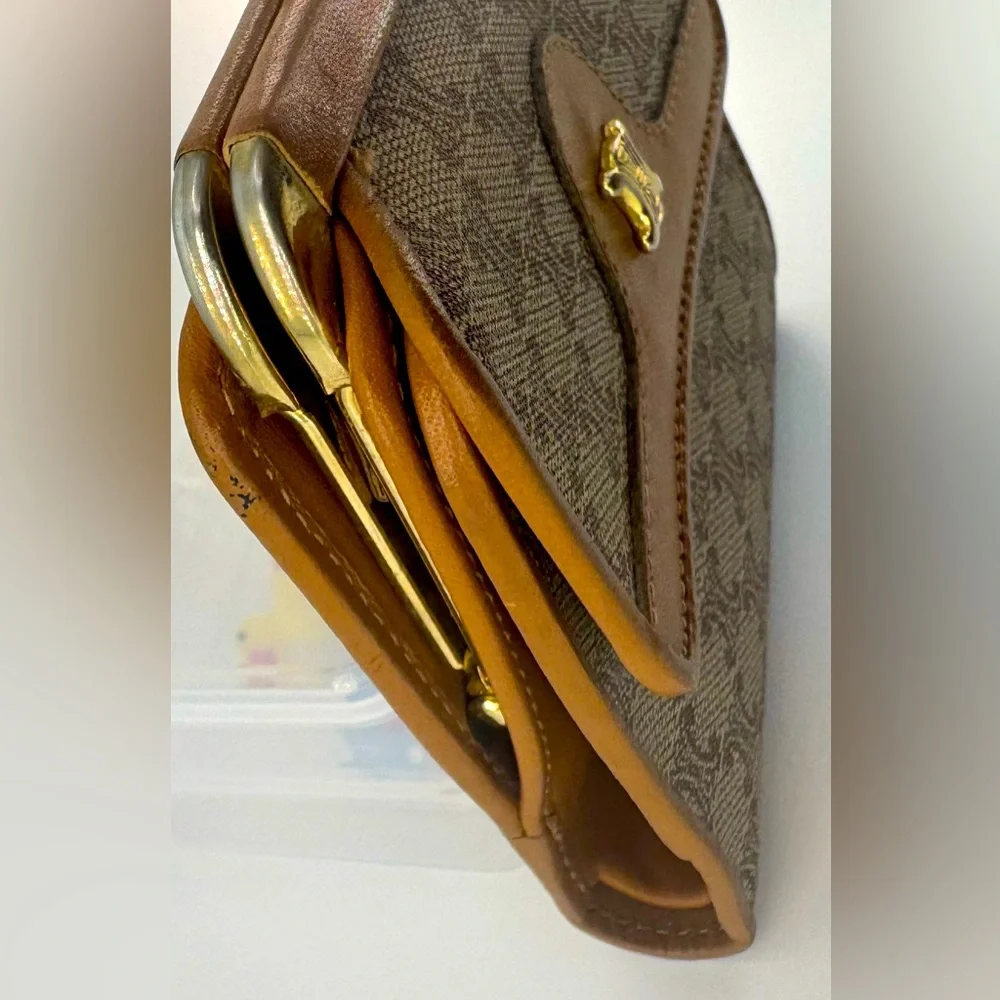Celine French Kisslock Wallet Brown Macadam Canvas Celine Triomphe Authentic - Picture 5 of 13